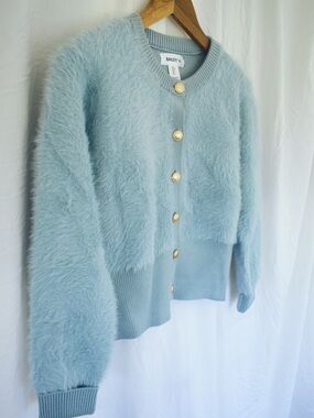 Bailey 44 Pale Blue Fuzzy Button-Up Cardigan